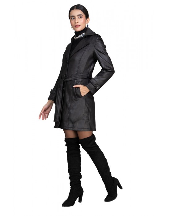 Women Coat Vanta black with belt